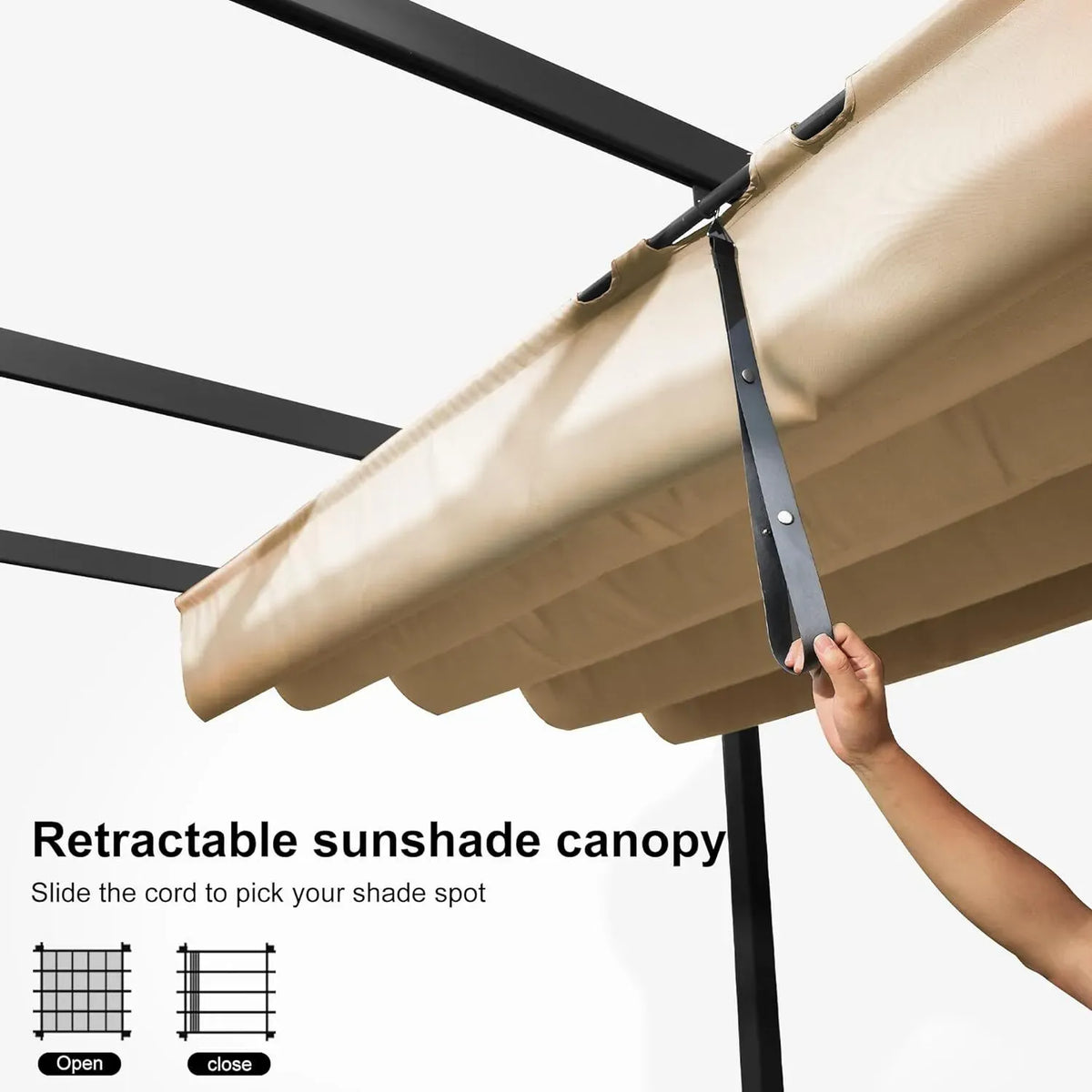 3x4m Beige Outdoor Garden Pergola with Extra Inclined Top Patio Gazebo