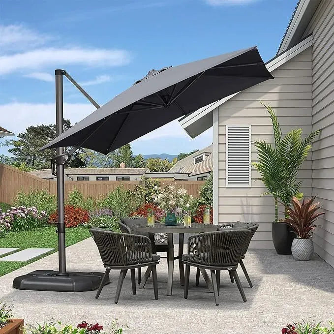 2.5x2.5m Grey Patio Cantilever Outdoor Umbrella with 360-Degree Rotation