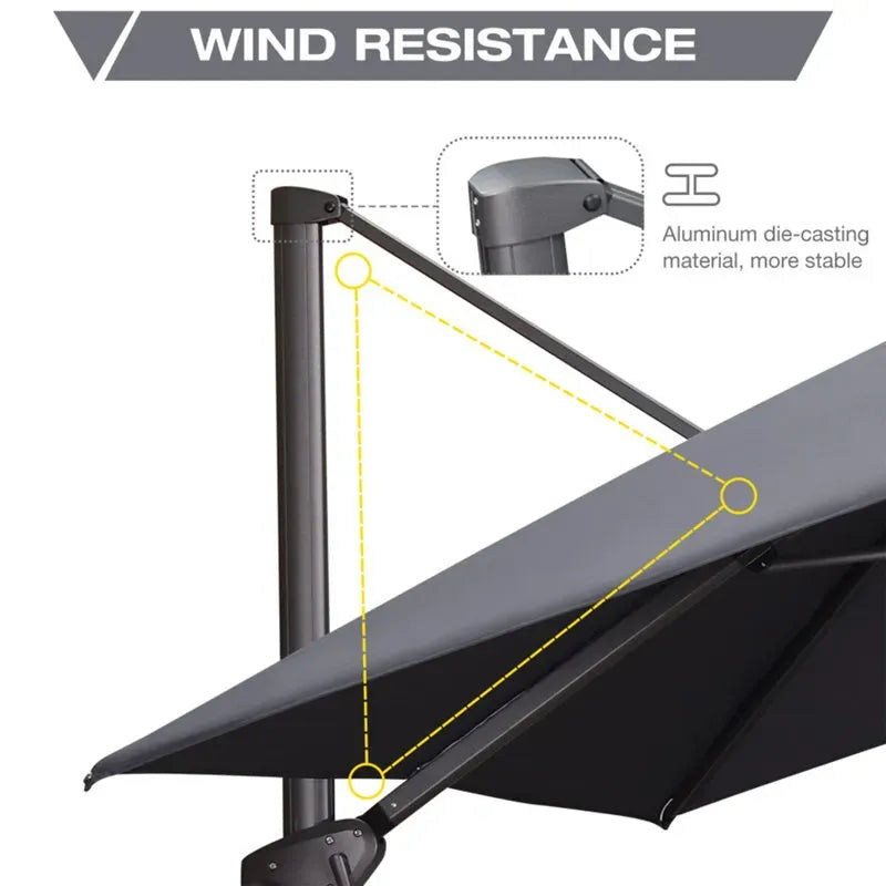 2.5x2.5m Grey Patio Cantilever Outdoor Umbrella with 360-Degree Rotation