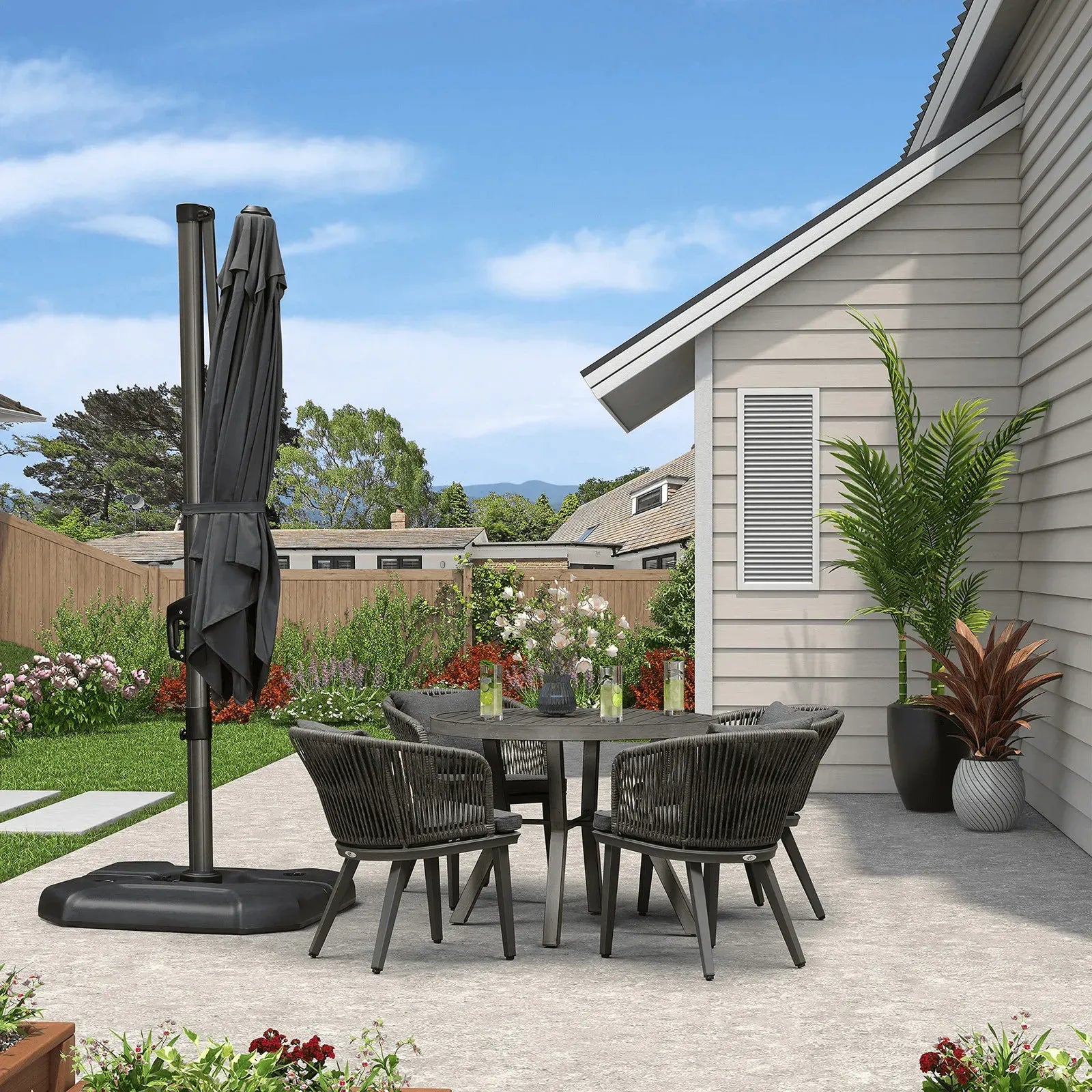 2.5x2.5m Grey Patio Cantilever Outdoor Umbrella with 360-Degree Rotation