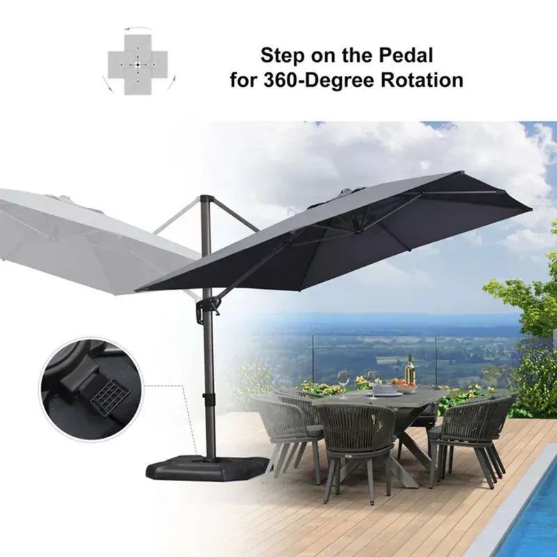 2.5x2.5m Grey Patio Cantilever Outdoor Umbrella with 360-Degree Rotation