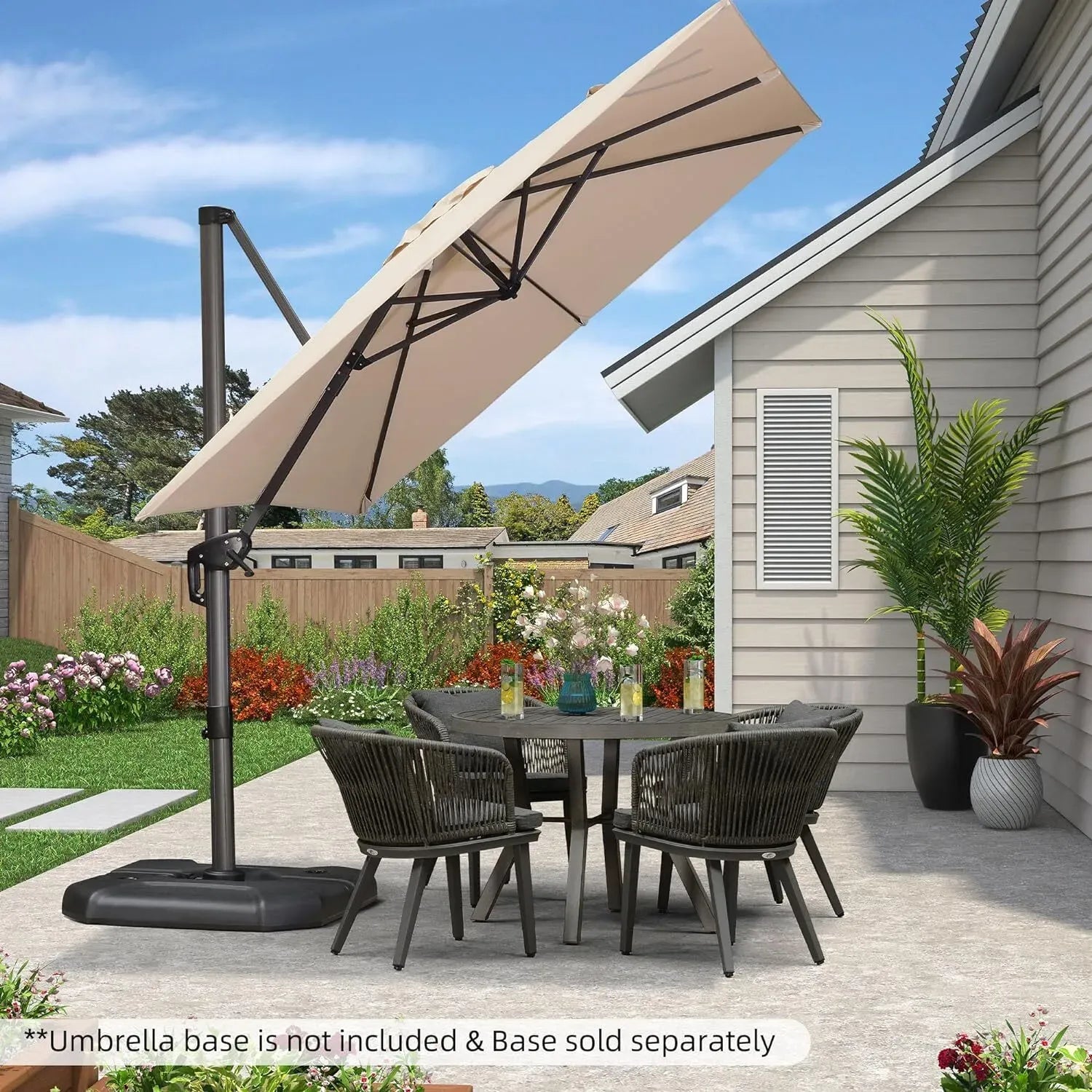 2.5x2.5m Grey Patio Cantilever Outdoor Umbrella with 360-Degree Rotation
