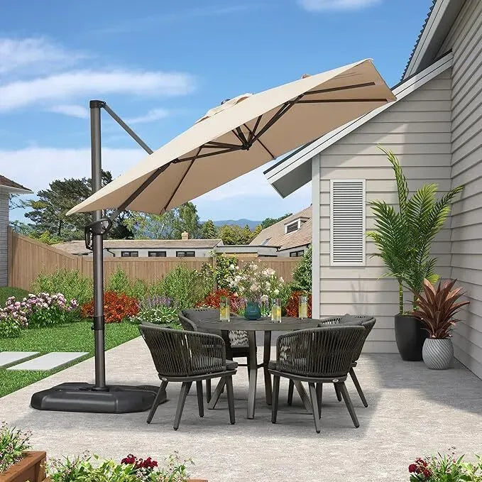 2.5x2.5m Beige Cantilever Outdoor Umbrella with 360-Degree Rotation