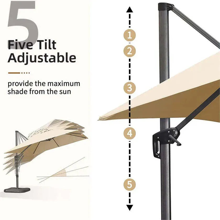 2.5x2.5m Beige Cantilever Outdoor Umbrella with 360-Degree Rotation