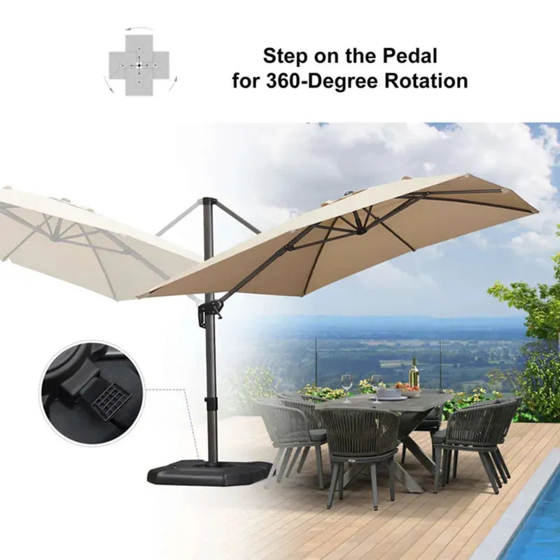 2.5x2.5m Beige Cantilever Outdoor Umbrella with 360-Degree Rotation