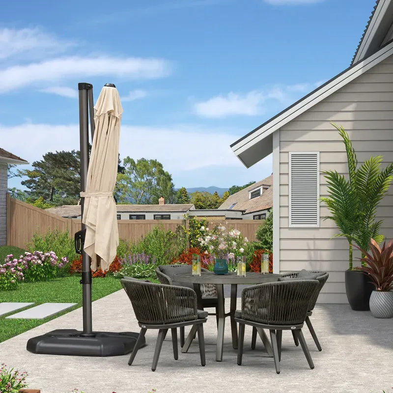 2.5x2.5m Beige Cantilever Outdoor Umbrella with 360-Degree Rotation
