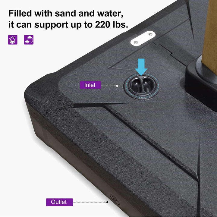 82cm Black Offset Patio Umbrella Base - Sand/Water Filled Square