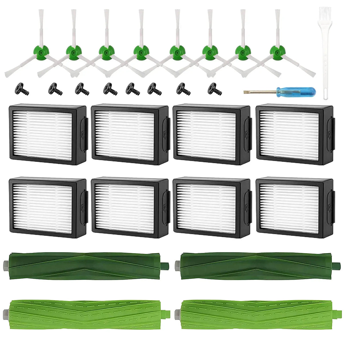 Replacement Filter Brush Parts Set for iRobot Roomba E Series and I Series Vacuum Cleaners - 28 Pieces, Black