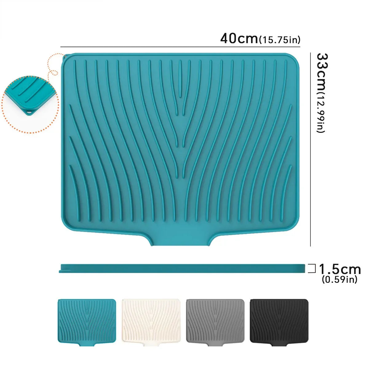 Silicone Sink Drying Mat Grey 40x33cm Heat Resistant Non-Slip Dish Drainer