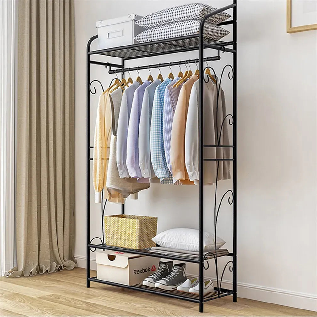 Heavy Duty Black Garment Rack with 3 Tiers, Adjustable Shelving, and Hanging Rod - 79x36x161cm