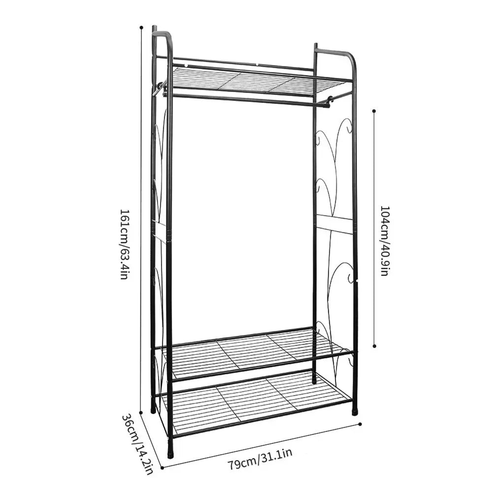 Heavy Duty Black Garment Rack with 3 Tiers, Adjustable Shelving, and Hanging Rod - 79x36x161cm