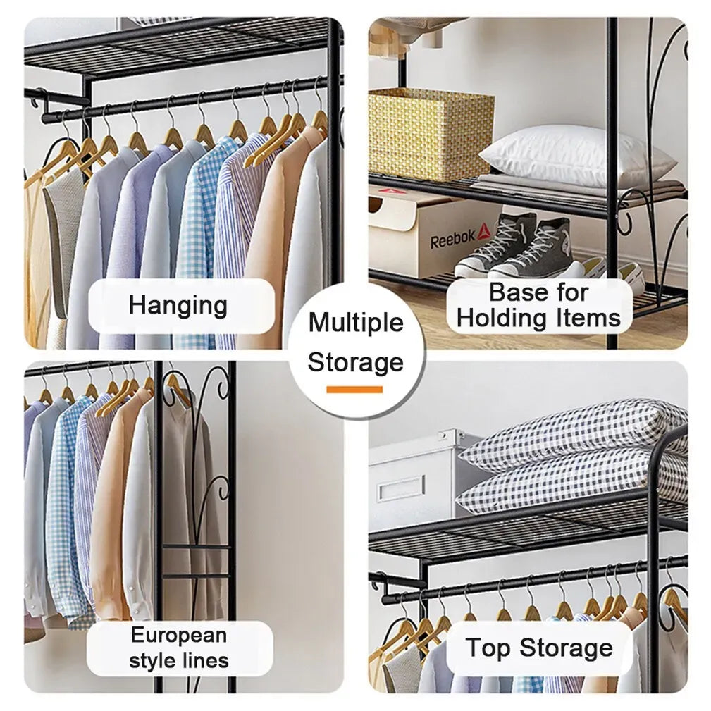 Heavy Duty Black Garment Rack with 3 Tiers, Adjustable Shelving, and Hanging Rod - 79x36x161cm