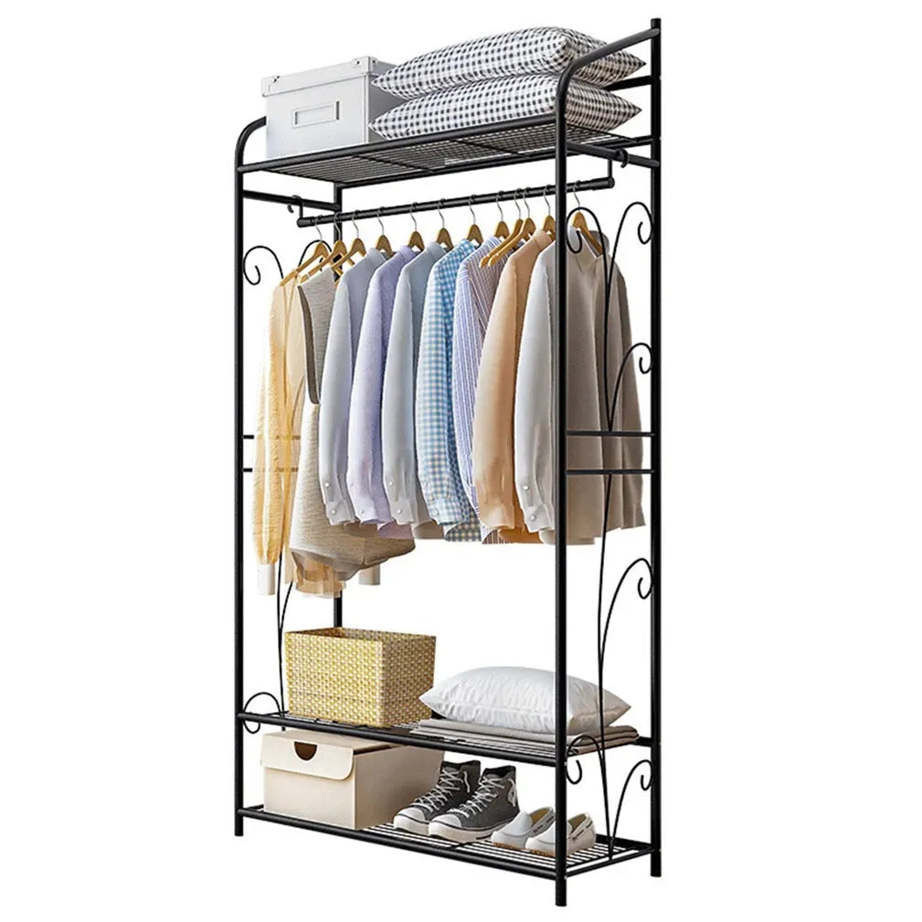 Heavy Duty Black Garment Rack with 3 Tiers, Adjustable Shelving, and Hanging Rod - 79x36x161cm
