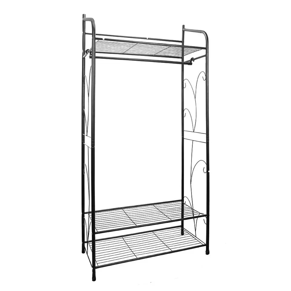 Heavy Duty Black Garment Rack with 3 Tiers, Adjustable Shelving, and Hanging Rod - 79x36x161cm