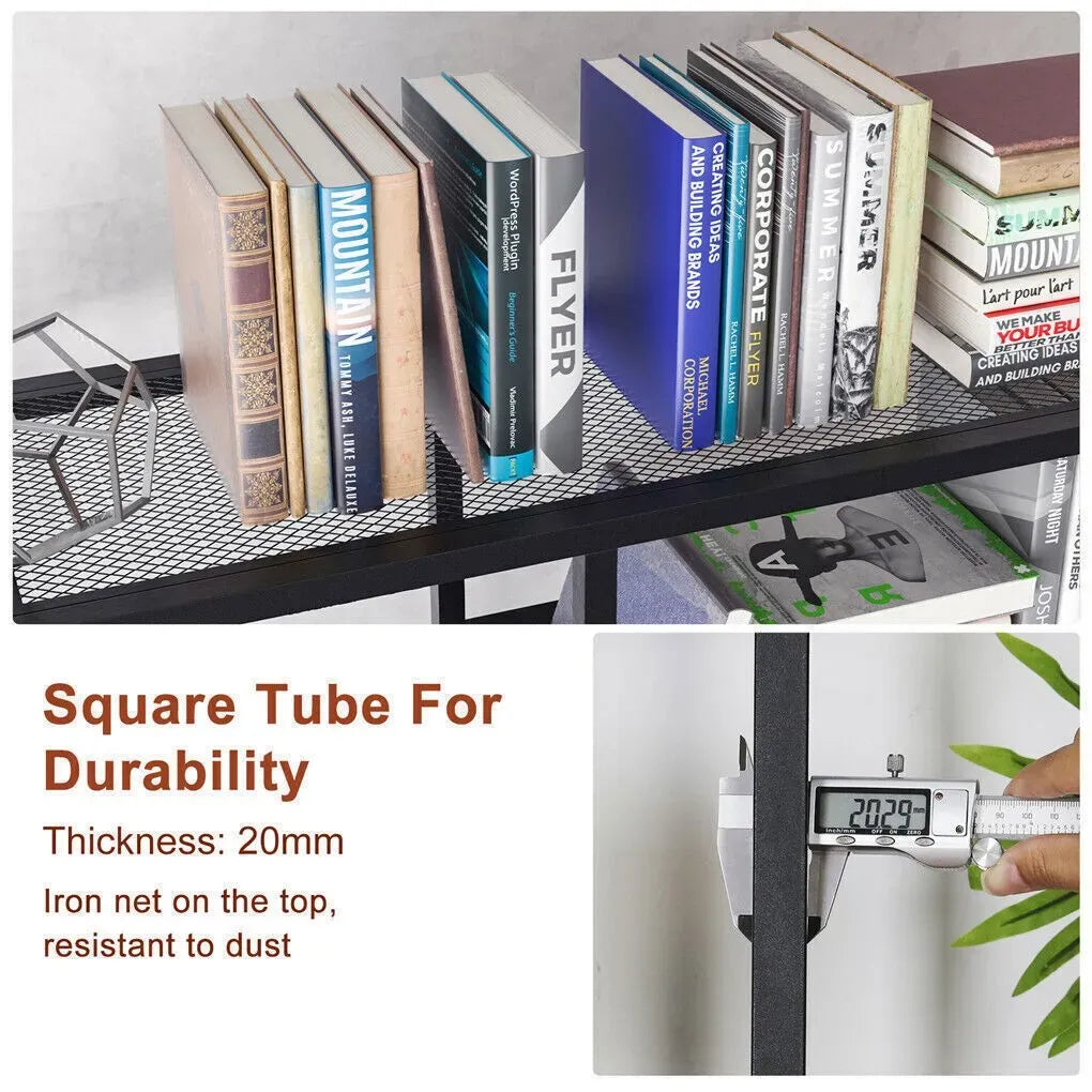 Metal Bookcase With Drawers, Dark Walnut & Black, 90x30x180cm, 6 Shelves