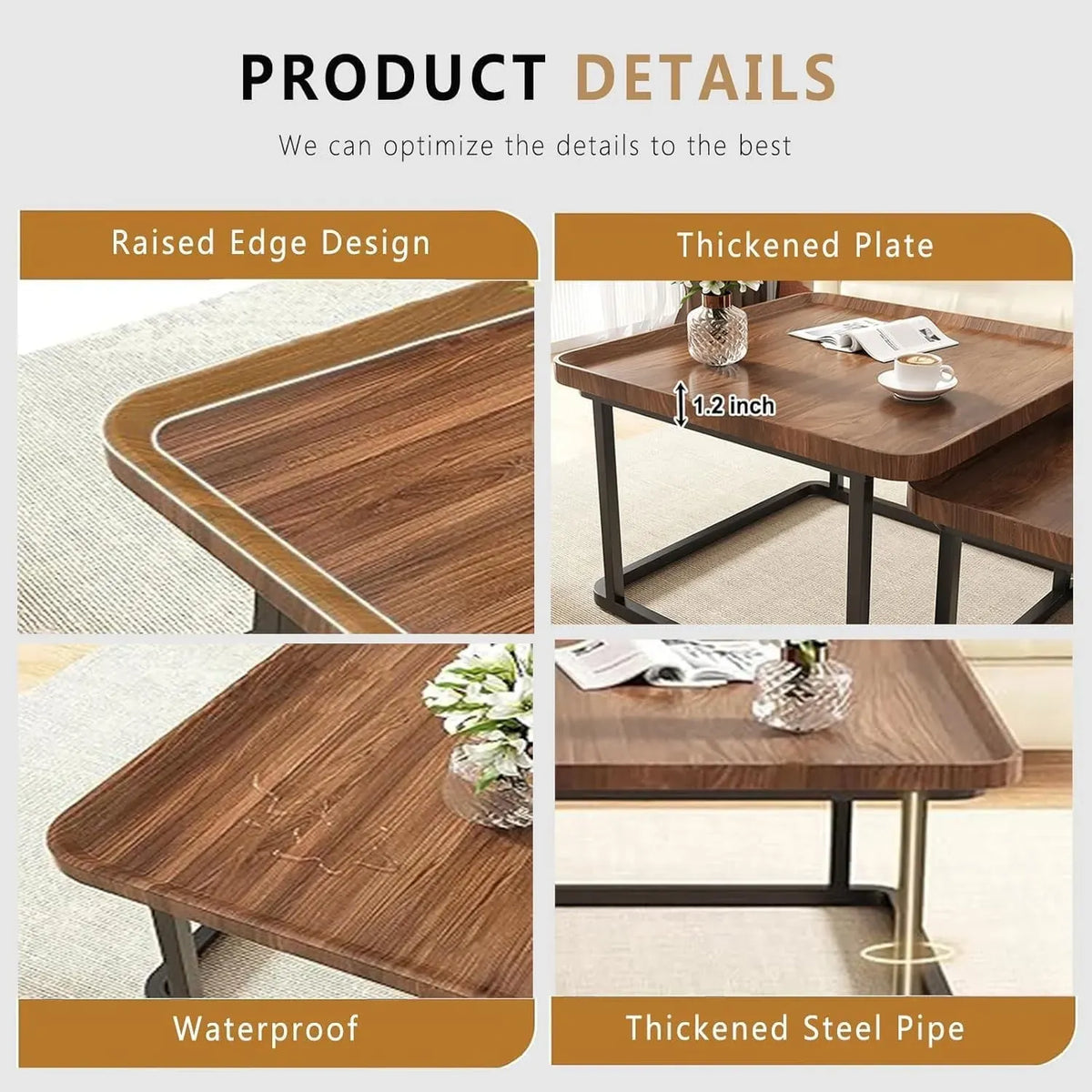 Set of 2 Nesting Coffee Tables in Walnut Wood & Black - Modern Industrial Design