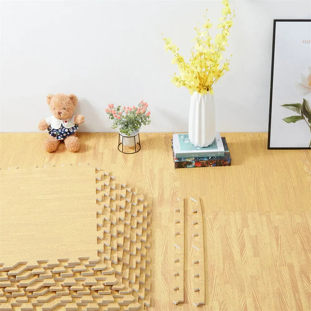 Natural Wood Interlocking Heavy Duty EVA Foam Gym Flooring Mats - 60x60cm - 12 Tiles