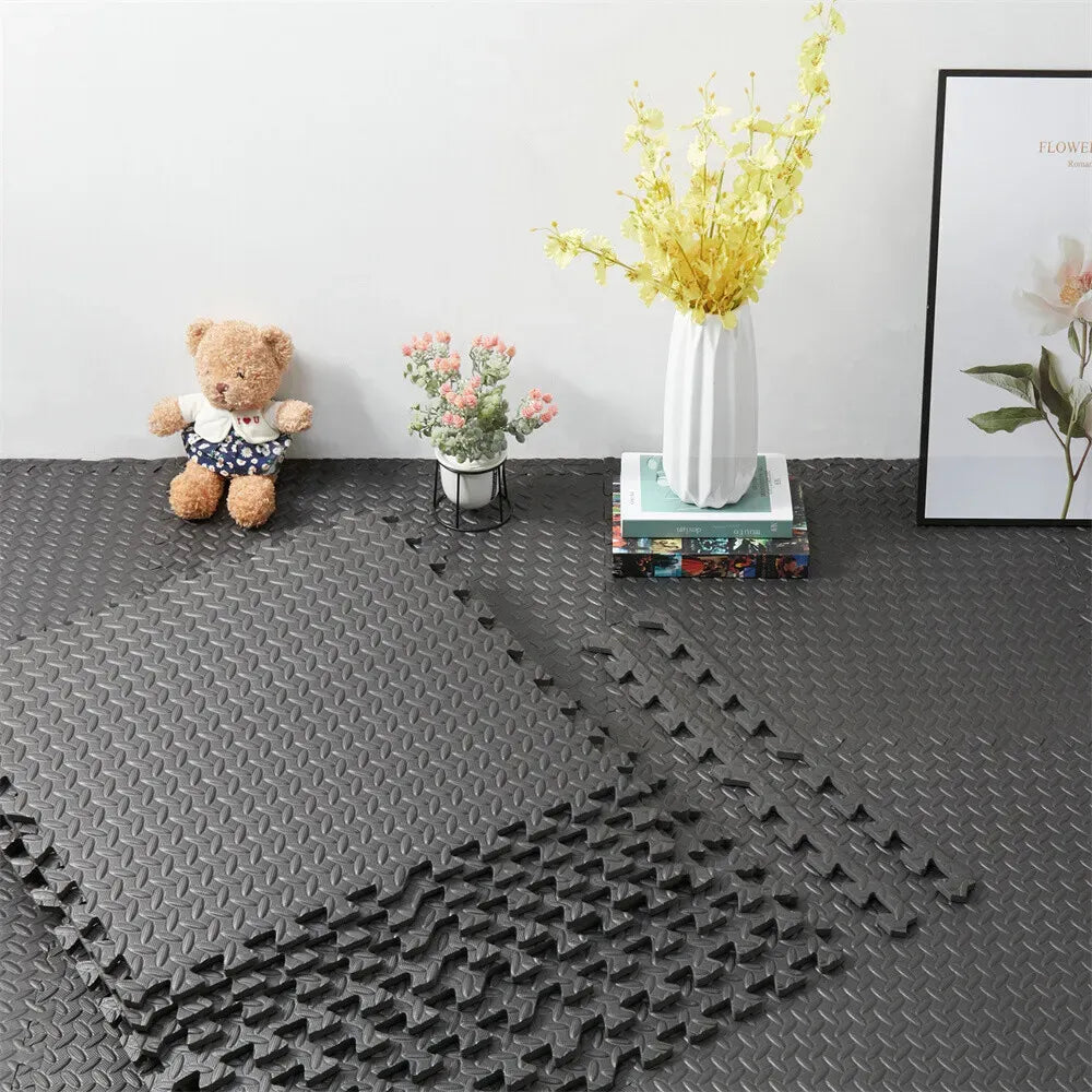 White Wood Grain Interlocking Heavy Duty EVA Foam Gym Flooring Mats - 60x60cm - 12 Tiles