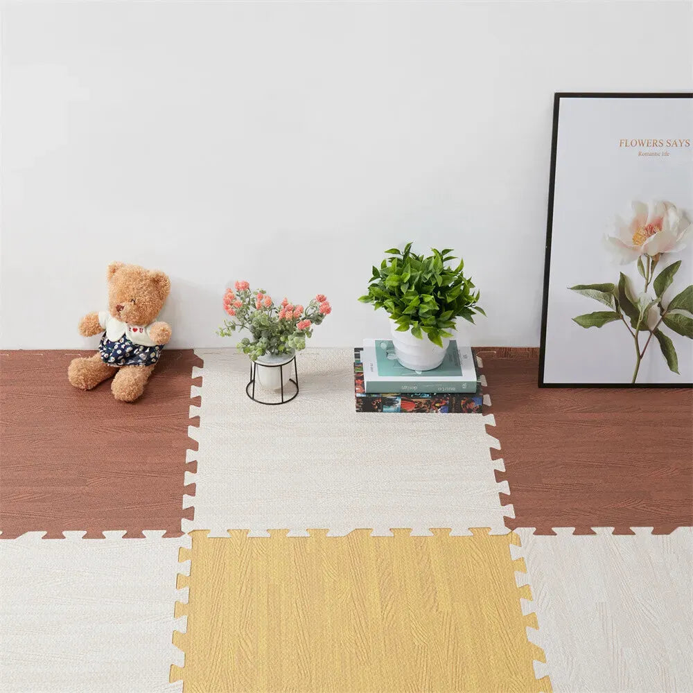 White Wood Grain Interlocking Heavy Duty EVA Foam Gym Flooring Mats - 60x60cm - 12 Tiles