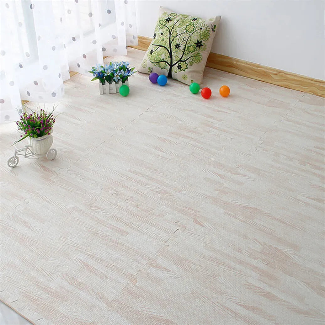 White Wood Grain Interlocking Heavy Duty EVA Foam Gym Flooring Mats - 60x60cm - 12 Tiles
