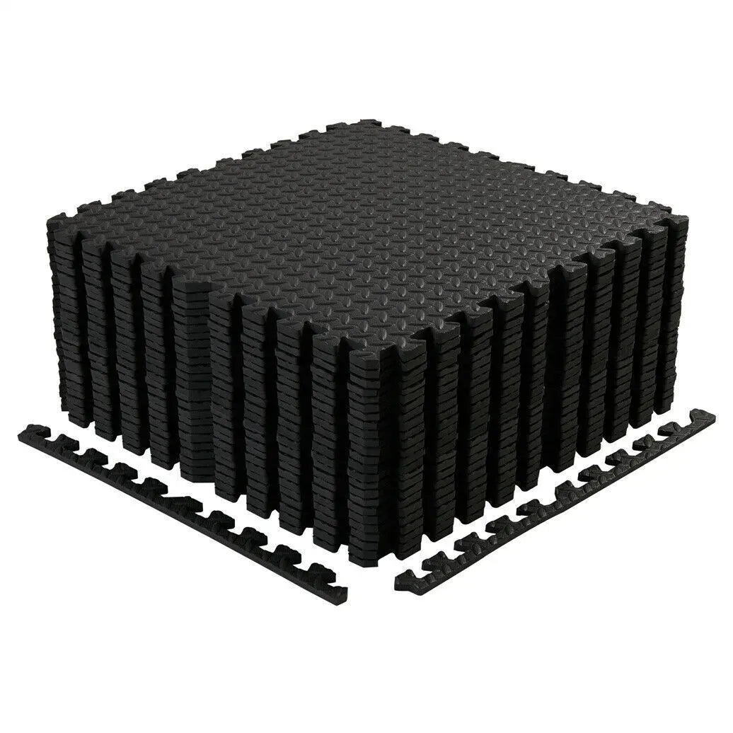 Black Interlocking Heavy Duty EVA Foam Gym Flooring Mats - 60x60cm - 12 Tiles