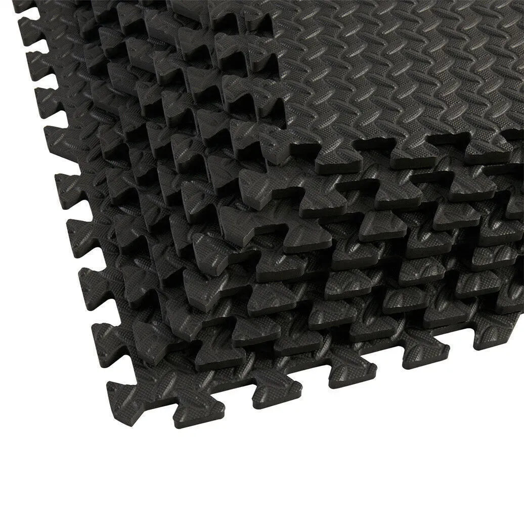 Black Interlocking Heavy Duty EVA Foam Gym Flooring Mats - 60x60cm - 12 Tiles