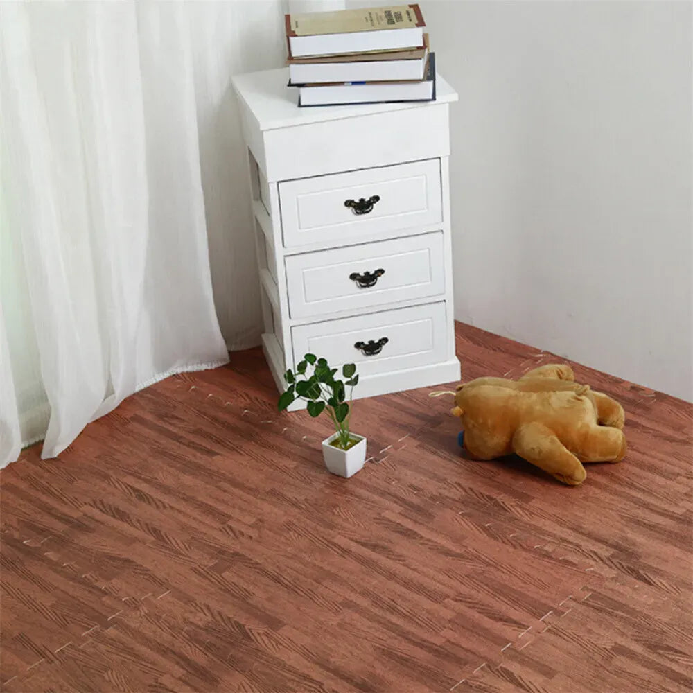 White Wood Grain Interlocking Heavy Duty EVA Foam Gym Flooring Mats - 60x60cm - 24 Tiles