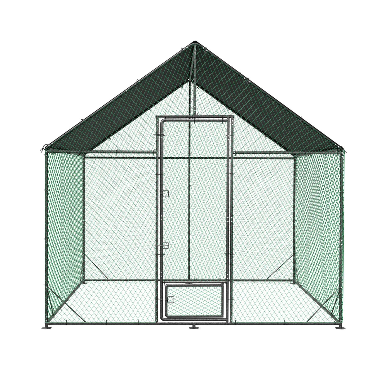 Heavy Duty Large Black Metal Walk-In Chicken Run Coop with Cover, 276x207x300cm