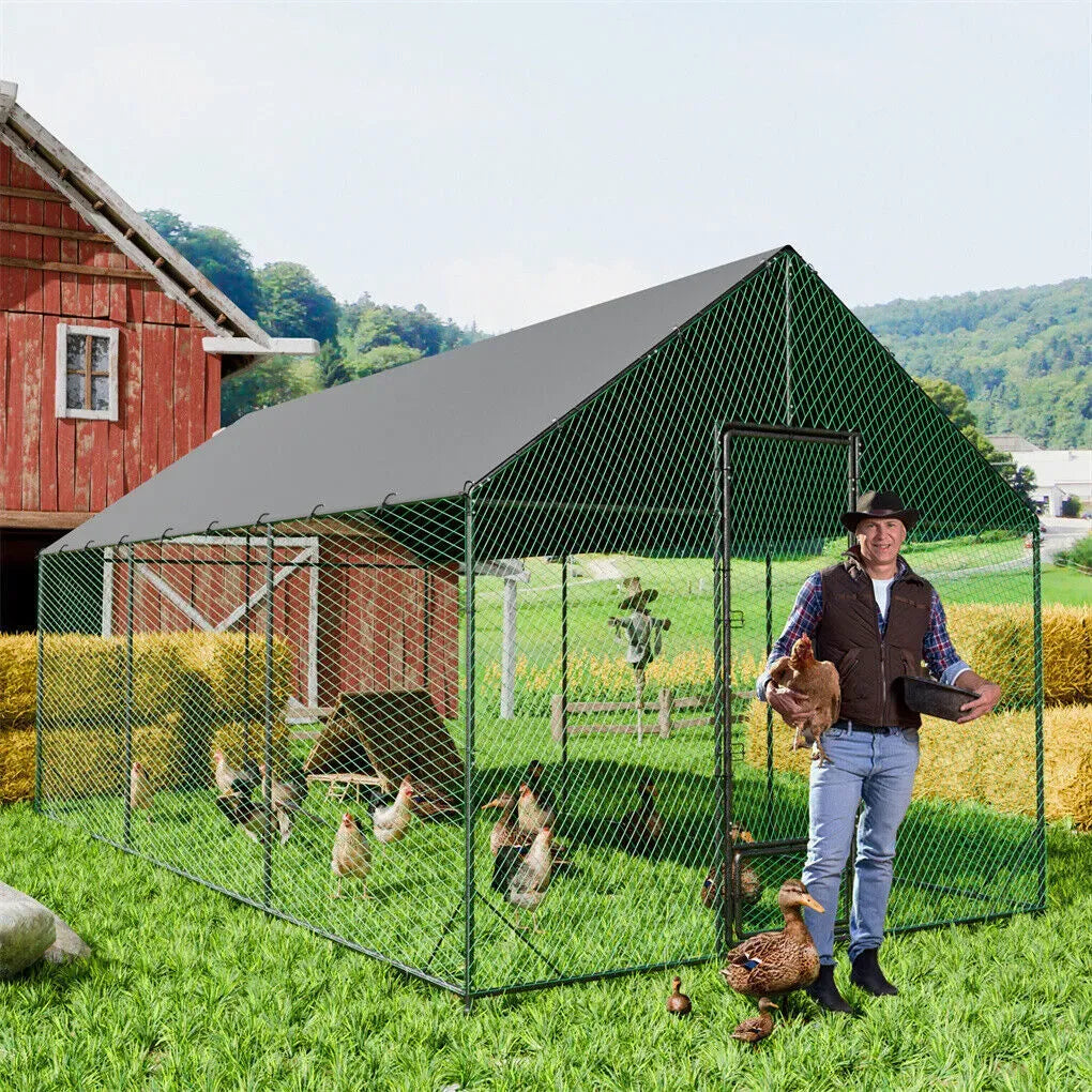 Heavy Duty Black Metal Walk-In Chicken Run Cage Coop with Cover, 276x602x300cm