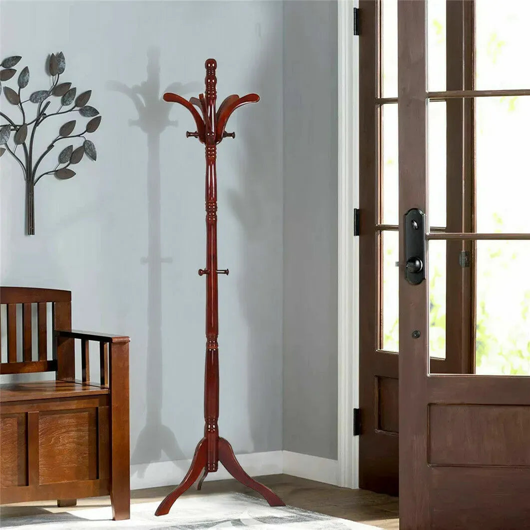 Vintage Redwood Wooden Coat Rack Stand 182.9cm with 13 Hooks for Hats, Clothes, and Handbags