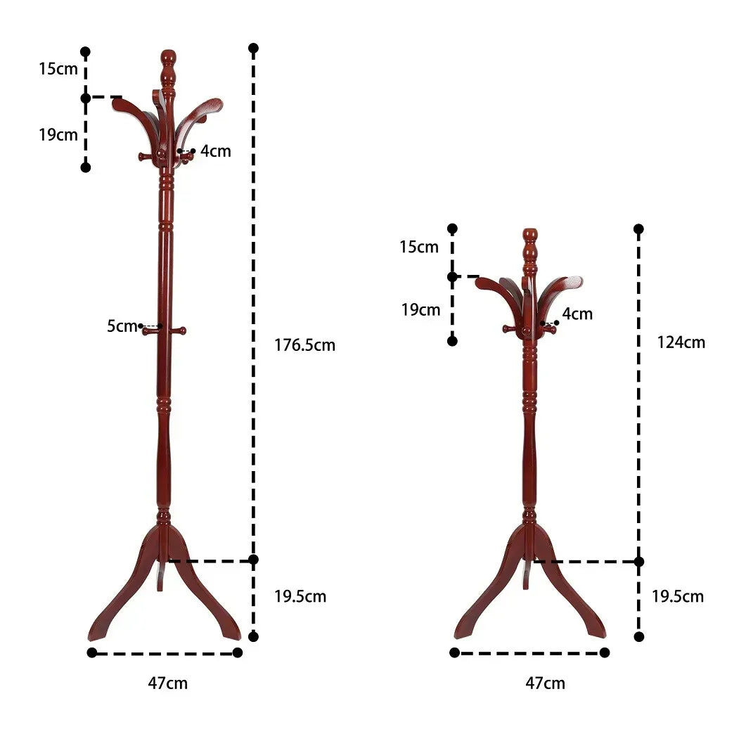 Vintage Redwood Wooden Coat Rack Stand 182.9cm with 13 Hooks for Hats, Clothes, and Handbags
