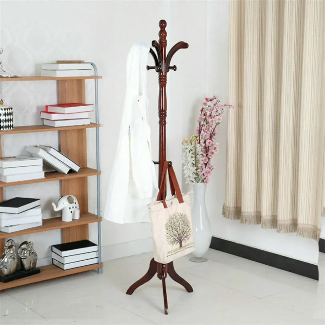 Vintage Redwood Wooden Coat Rack Stand 182.9cm with 13 Hooks for Hats, Clothes, and Handbags
