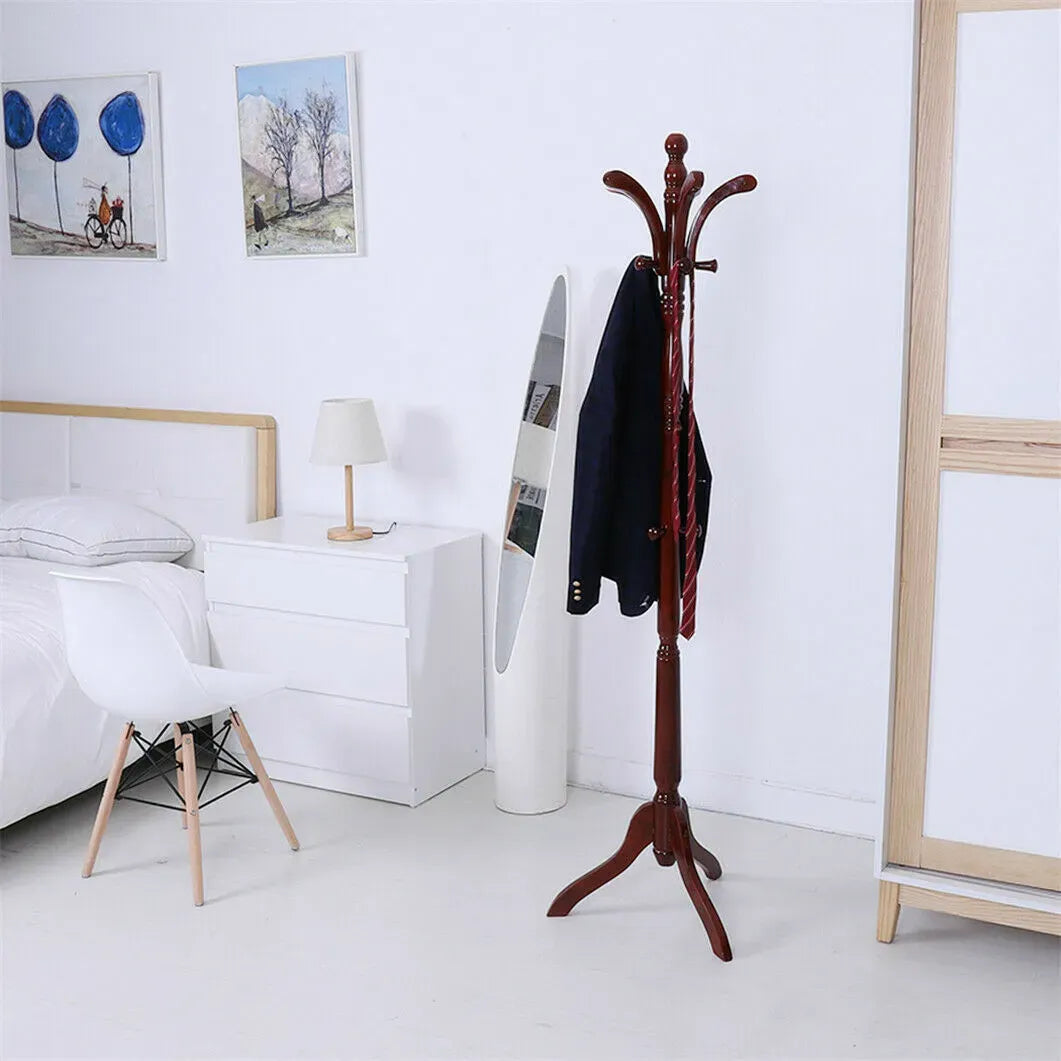 Vintage Redwood Wooden Coat Rack Stand 182.9cm with 13 Hooks for Hats, Clothes, and Handbags
