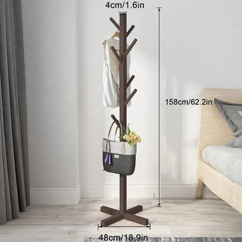 Solid Wood Coat Rack Stand in Natural Finish for Entryway, 80x180cm