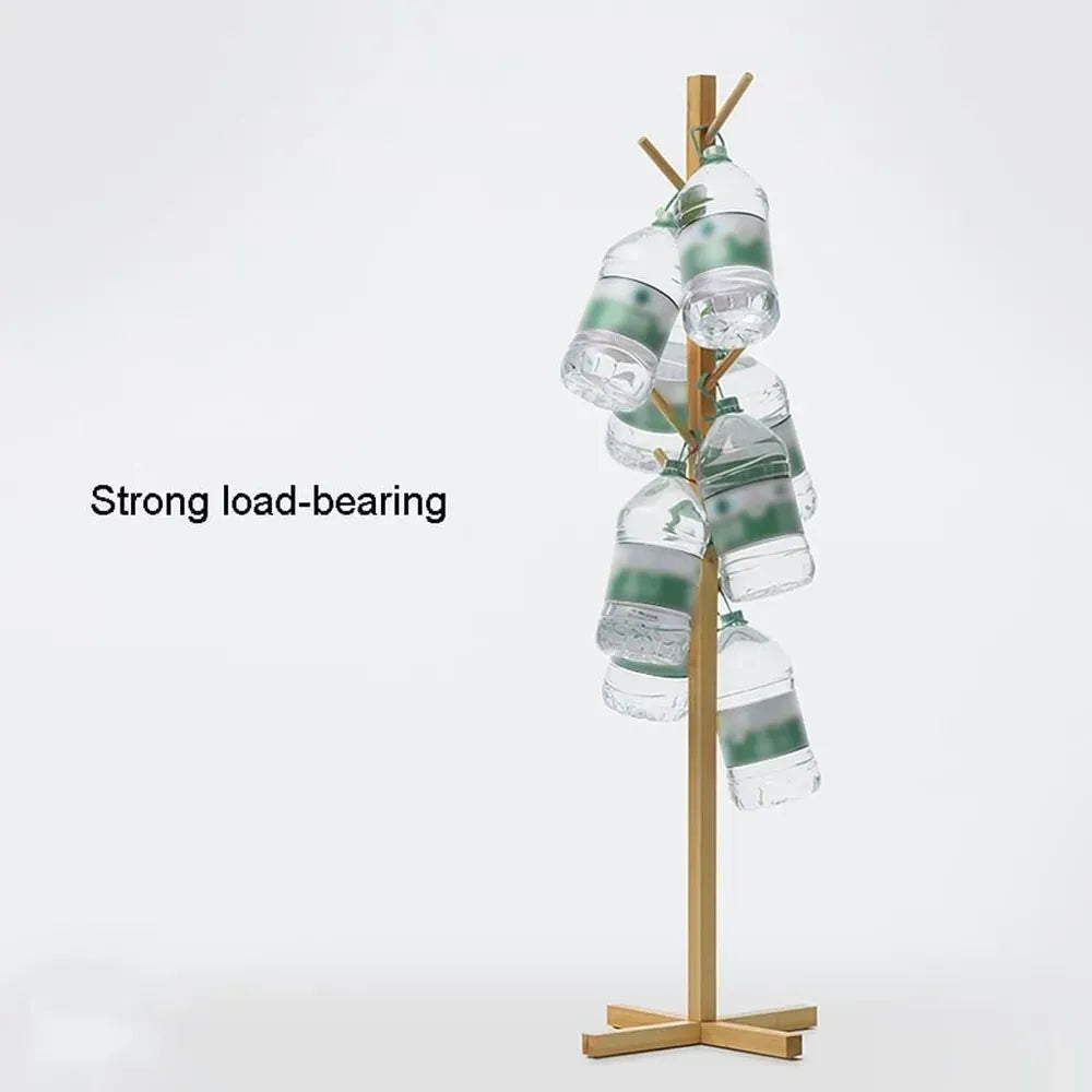 Solid Wood Coat Rack Stand in Natural Finish for Entryway, 80x180cm