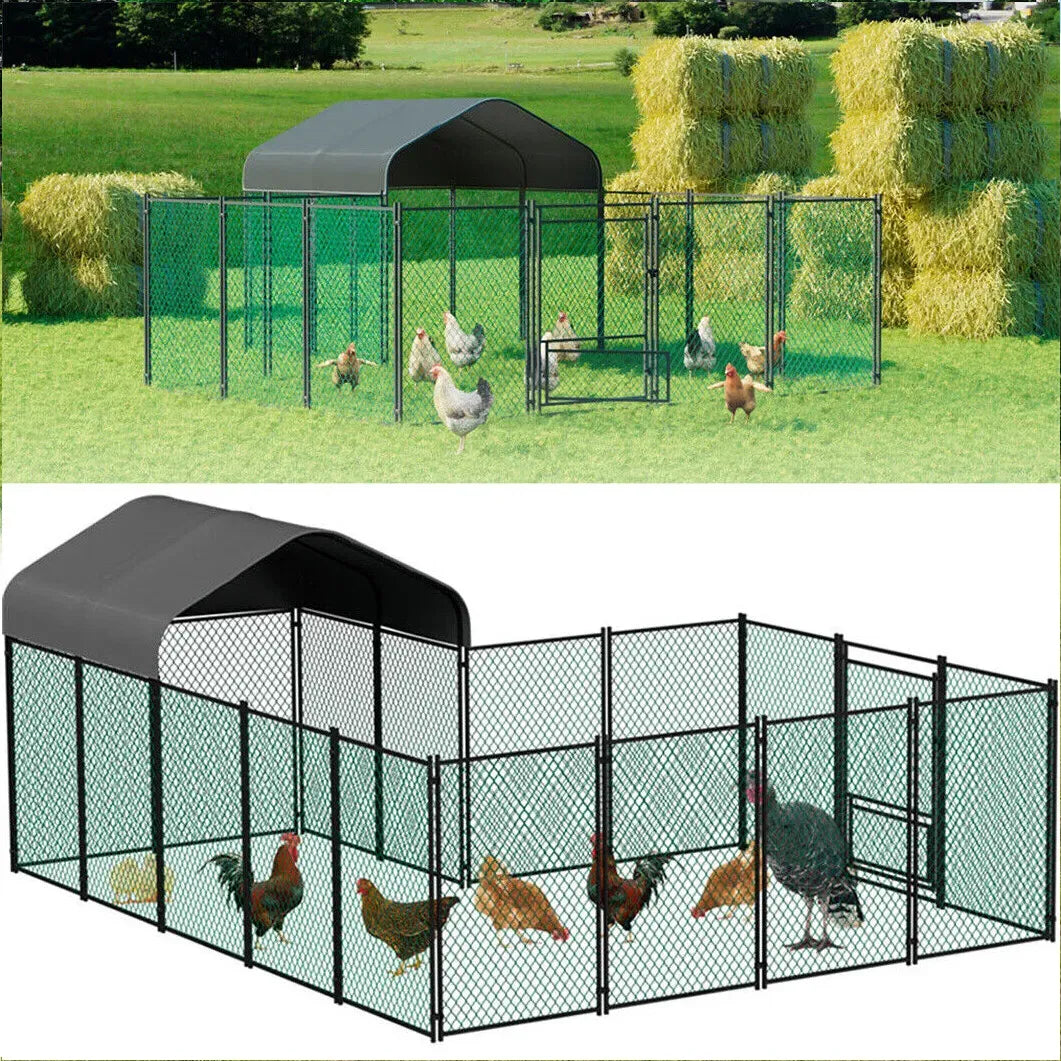 Chicken Run Coop 304.8 x 396.24 cm Covered Poultry Rabbit Hen Cage with Feeding Door
