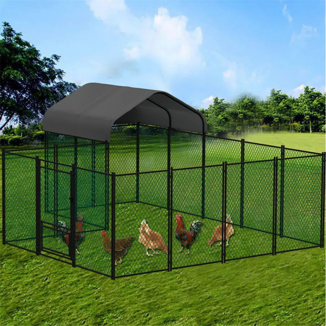 Chicken Run Coop 304.8 x 396.24 cm Covered Poultry Rabbit Hen Cage with Feeding Door