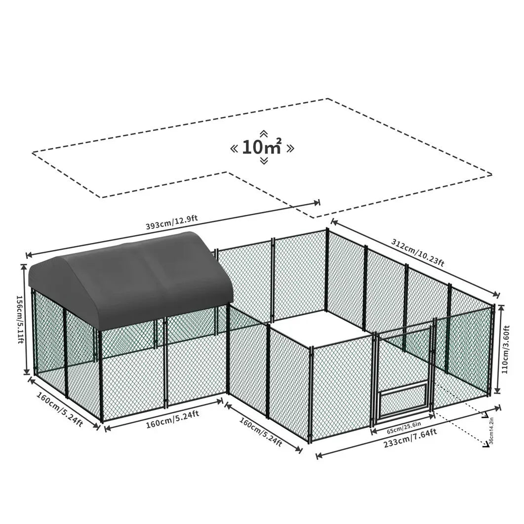 Chicken Run Coop 304.8 x 396.24 cm Covered Poultry Rabbit Hen Cage with Feeding Door