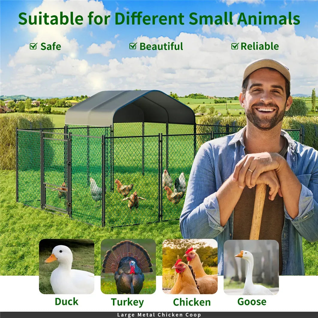 Chicken Run Coop 304.8 x 396.24 cm Covered Poultry Rabbit Hen Cage with Feeding Door