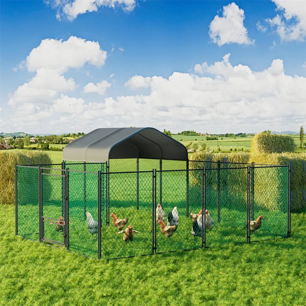 Extra Large Black Chicken Coop Cage Run Rabbit Hutch Walk-In Hen Enclosure 300x200x270cm
