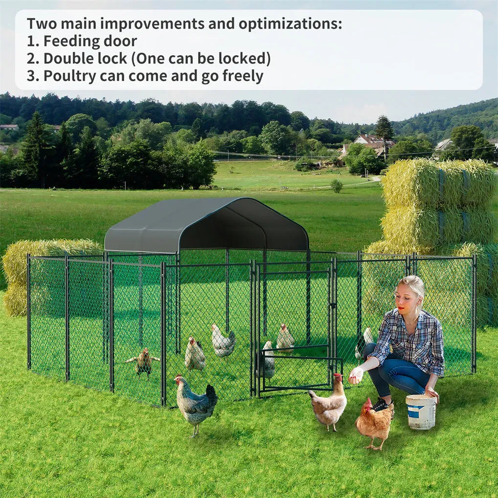 Extra Large Green Chicken Coop Cage 300x600cm with Waterproof Cover and Walk-In Design