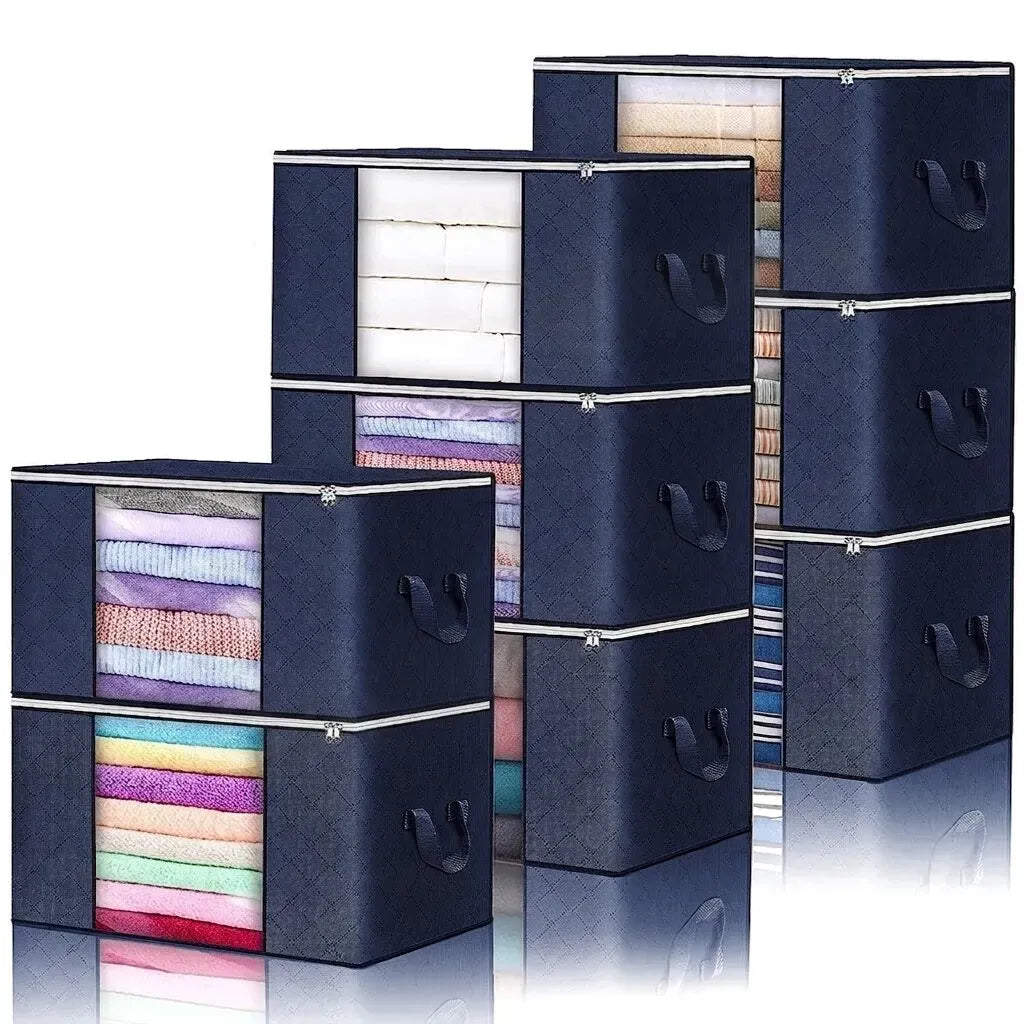 Large Navy Blue Quilt Storage Bags, 60x40x35cm, 6-Pack, Durable Non-Woven Fabric