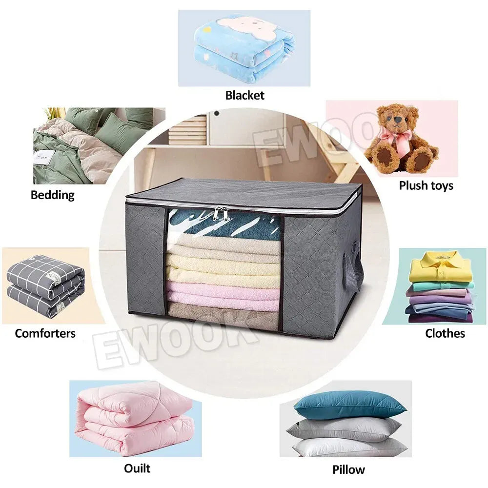Large Navy Blue Quilt Storage Bags, 60x40x35cm, 6-Pack, Durable Non-Woven Fabric