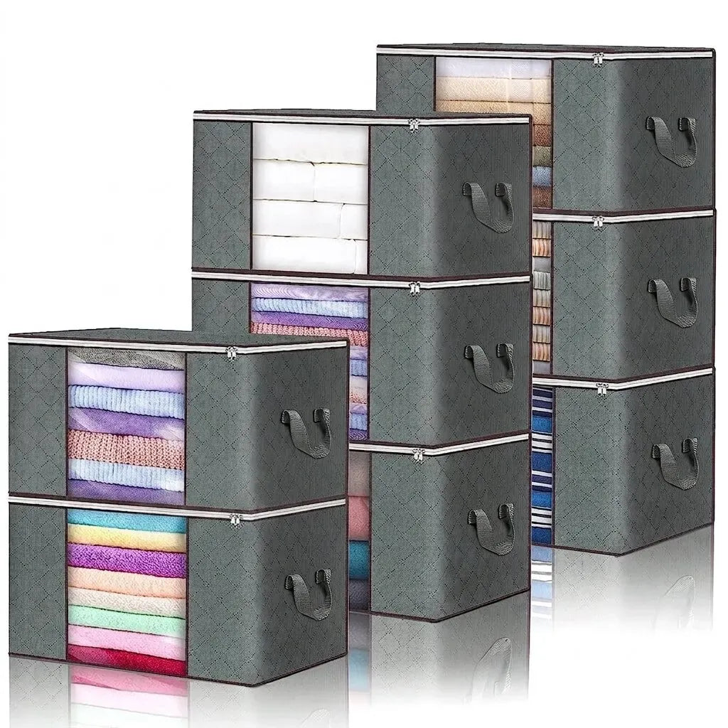 Large Grey Quilt Storage Bags - 6 Pack, 60x40x35cm, Breathable Non-Woven Fabric