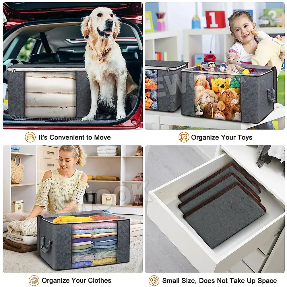 Large Grey Quilt Storage Bags - 6 Pack, 60x40x35cm, Breathable Non-Woven Fabric