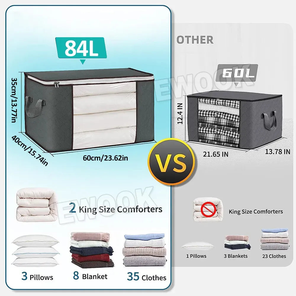Large Grey Quilt Storage Bags - 6 Pack, 60x40x35cm, Breathable Non-Woven Fabric
