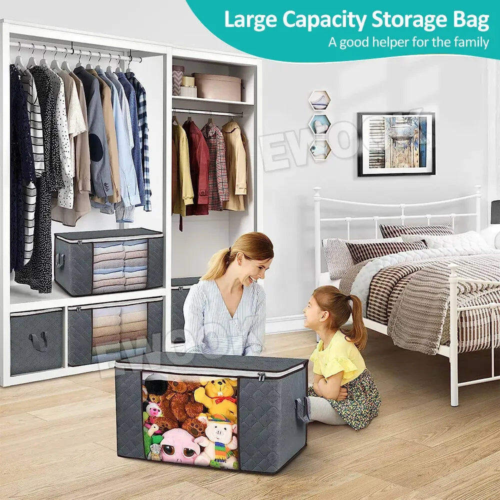 Large Grey Quilt Storage Bags - 6 Pack, 60x40x35cm, Breathable Non-Woven Fabric