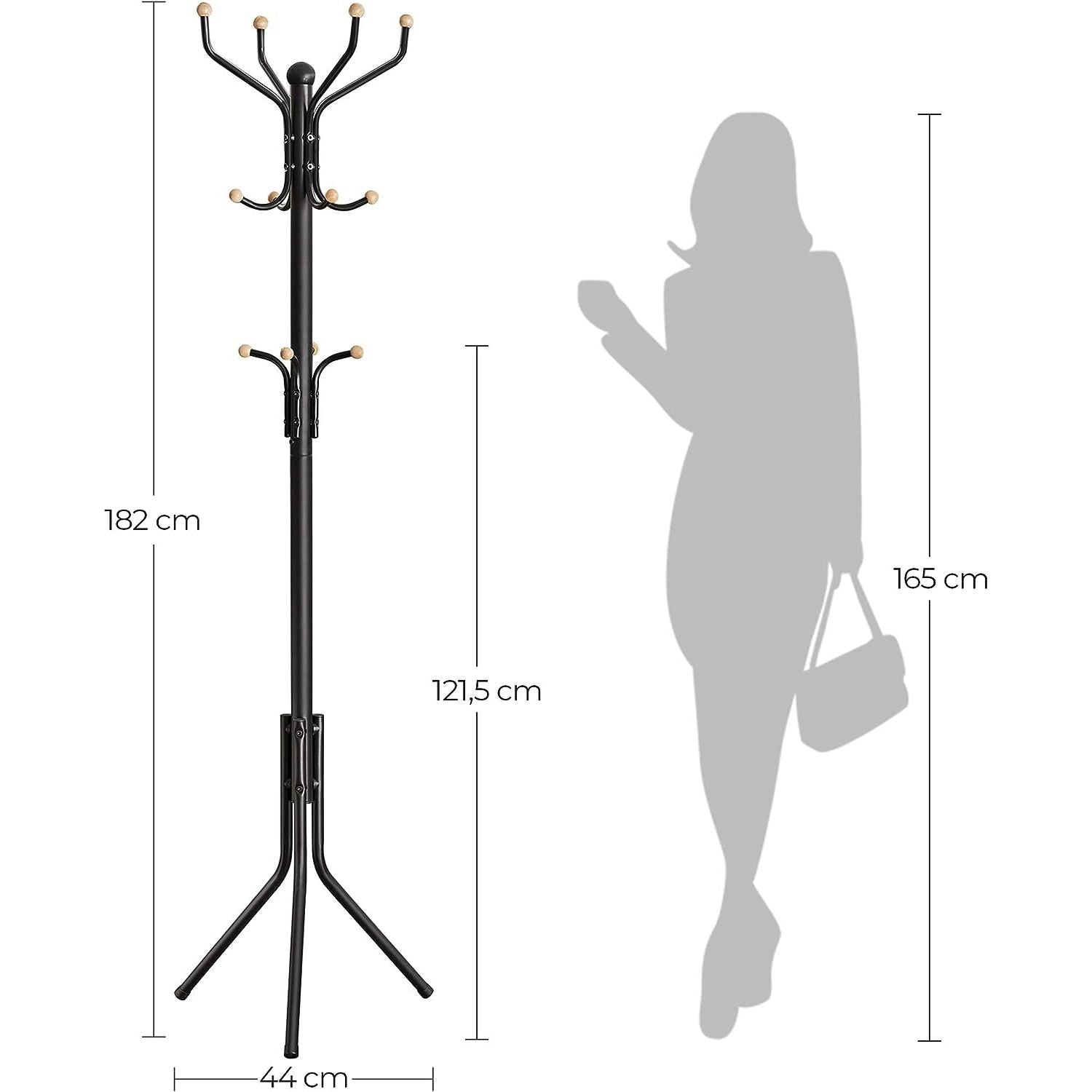 Metal Coat Rack Stand Hat Hanger, Black, 182cm