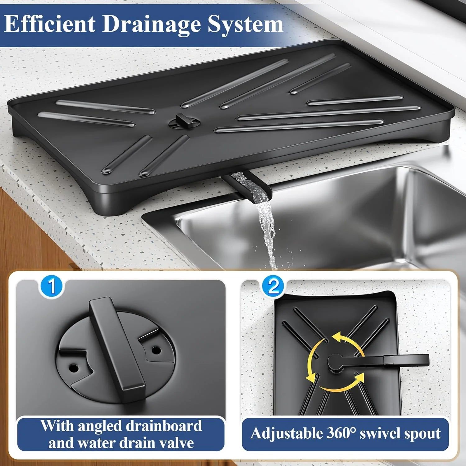 Large Dish Drying Rack with Drainboard Black