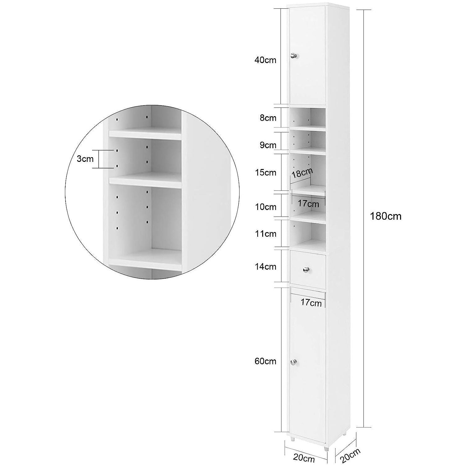 White Tall Bathroom Cabinet High Storage